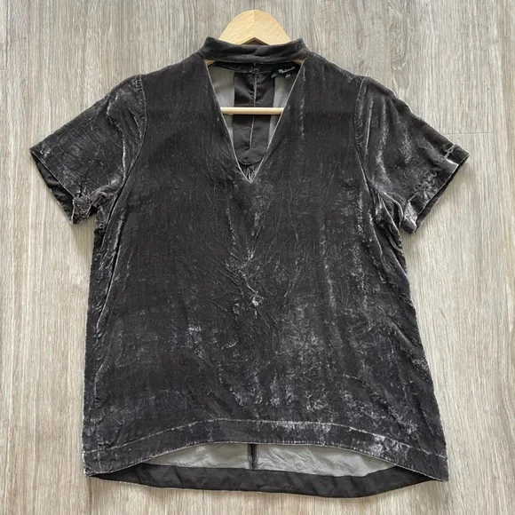 Madewell Silk Blend Velvet Choker Mock Neck Top Lavender Taupe Size Small - Picture 1 of 9